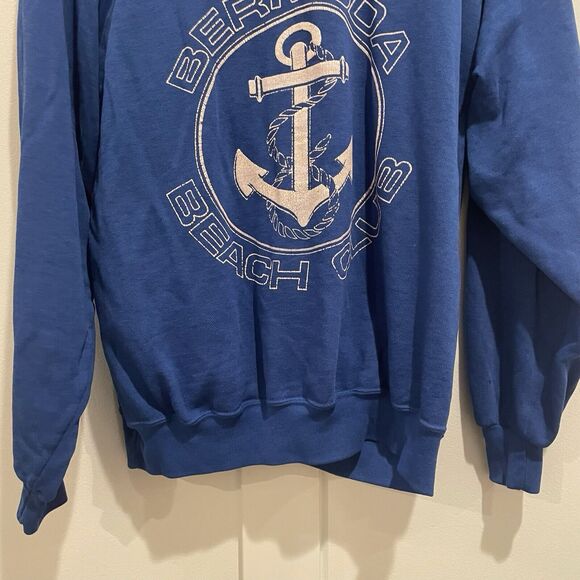 Vintage Capital Sweatshirt Men Large Blue Bermuda Beach Club Made In Bermuda - Picture 5 of 10